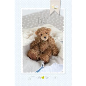 Artebene card birth bear bleu taupe