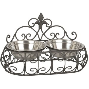 Clayre & Eef 6Y1407 Dog Cat Bowl 2x500 ml Brown Metal...