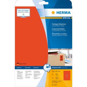 HERMA Etykiety a4 czerwone 210x297 mm papier mat 20 szt