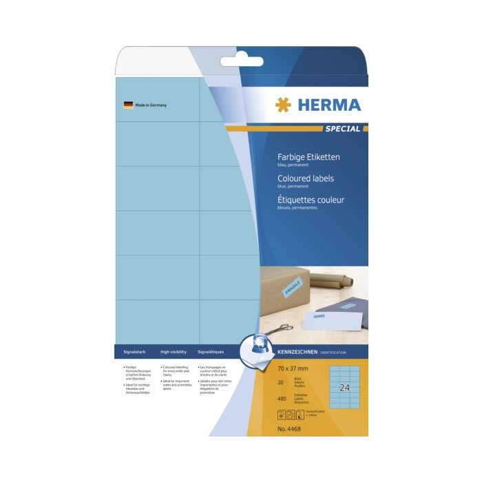 HERMA Etykiety a4 niebieskie 70x37 mm papier mat 480 szt