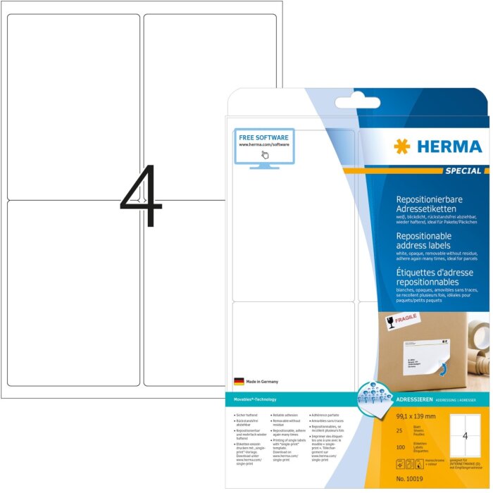 Etykiety adresowe a4 biale 99,1x139 mm papier repozycjonowalny matowy kryjacy 100 szt.