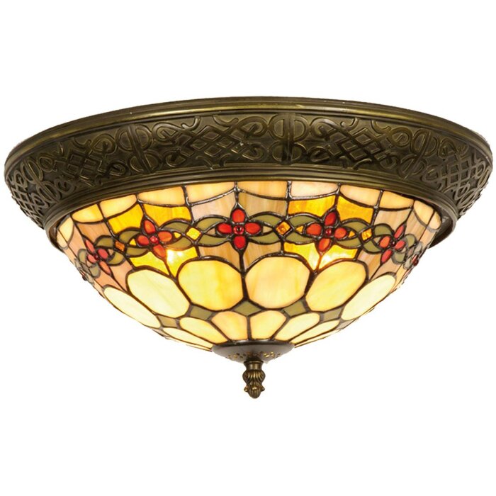 LumiLamp 5LL-5355 Lampa sufitowa Tiffany Ø 38x19 cm Beżowo-czerwony szklany trójkąt z różą