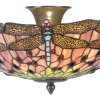 LumiLamp 5LL-5415 Lampa sufitowa Tiffany Ø 40x23 cm Różowa metalowa szklana ważka