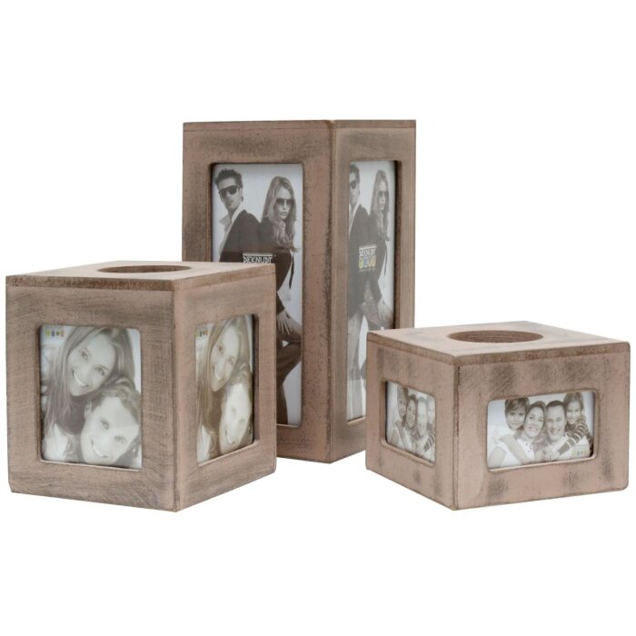 S67TQ Uchwyt na tealight szary drewno, wymiary: 9 x 25 x 16 cm