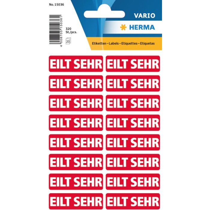 Herma vario etykiety tekstowe "Eilt sehr" 12 x 40 mm, samoprzylepne, 320 szt