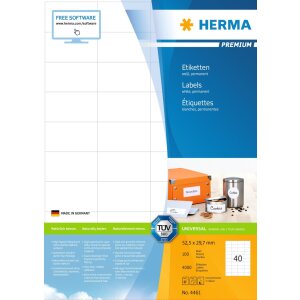 HERMA Etykiety Premium a4, biale 52,5x29,7 mm papier...