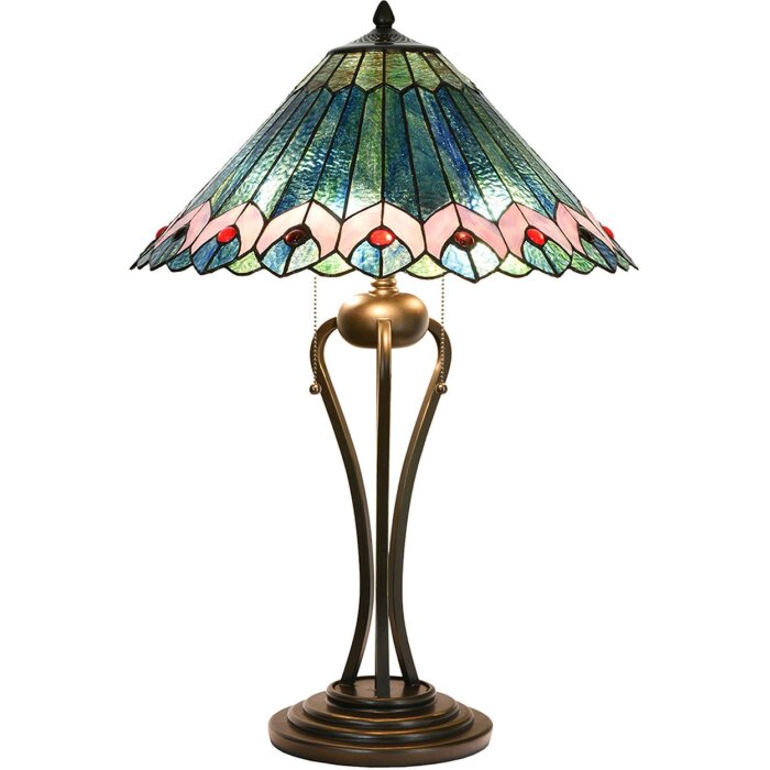 LumiLamp 5LL-5391 Lampa stołowa Tiffany Ø 48x73 cm Zielony różowy szklany trójkąt