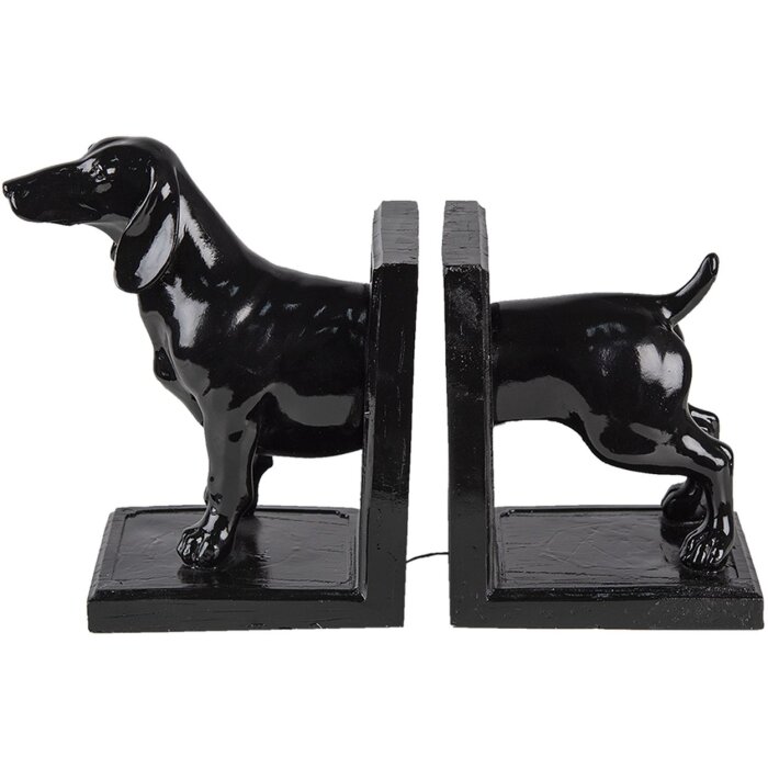 Clayre & Eef 6PR4623 Bookends Set of 2 Dog 25x9x15 cm Black Plastic