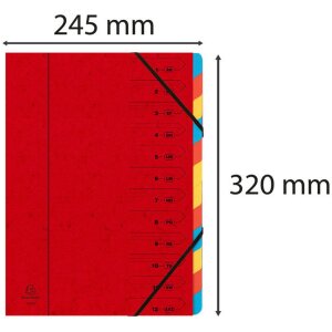 Exacompta Folder Colorspan Tektura z gumką 12 przegródek DIN A4 Czerwony