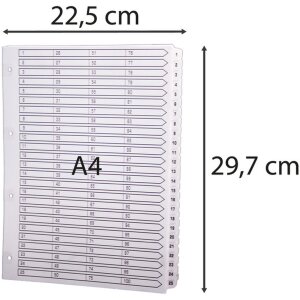 Exacompta index plasticised tabs 100 tabs 1 to 100 DIN A4...