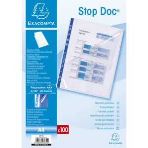 Exacompta 5870E 100 szt. kieszonek na broszury Stop Doc gładkie perforowane PP 110µ DIN A4