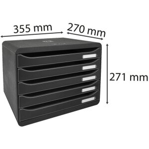 Exacompta 308714D Pojemnik na szuflady Big Box Plus Horizon Czarny 5 szuflad