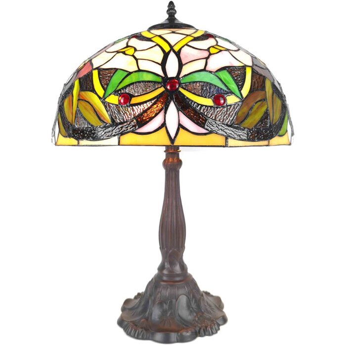 LumiLamp 5LL-6126 Lampa stołowa Tiffany Ø 41x58 cm E27-max 2x60W Beżowe kwiaty