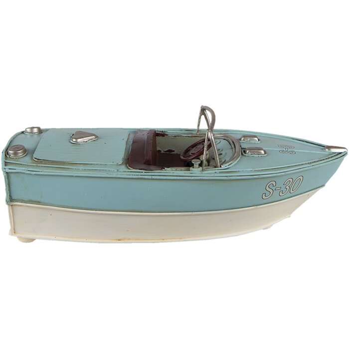 Clayre & Eef 6Y4609 Deco Mini Model Boat Turquoise 24x11x9 cm