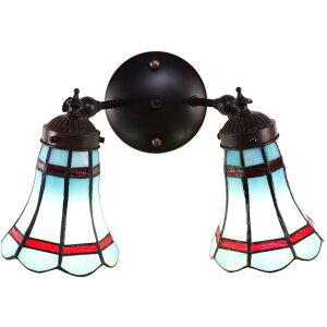 Clayre & Eef 5LL-6213 Lampa ścienna Tiffany niebieska, czerwona 30x23x23 cm E14-max 2x25W