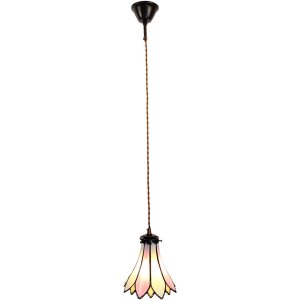 Clayre & Eef 5LL-6196 Lampa wisząca Tiffany Ø 15x115 cm E14-max 1x40W Różowy - Beżowy