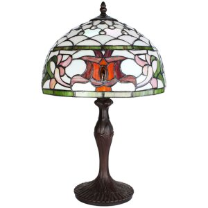 Clayre & Eef 5LL-6276 Lampa stołowa Tiffany Ø 30x49 cm E27-max 1x60W biały - zielony