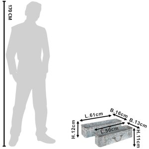 Clayre & Eef 5Y1074 Uchwyt na rośliny (2 sztuki) 61x16x12 - 50x13x11 cm Szary