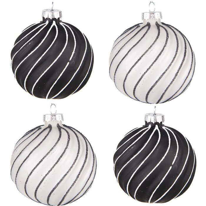 Clayre & Eef 6GL4132 Christmas Ball Ø 8x8 cm (zestaw 4) Black - Grey