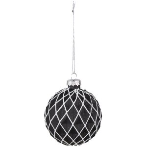 Clayre & Eef 6GL4133 Christmas Tree Ball Ø 8x8 cm (zestaw 4) Black - White