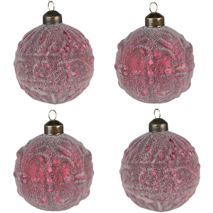 Clayre & Eef 6GL4140 Christmas Tree Ball Ø 8x8 cm (Set of 4) Red