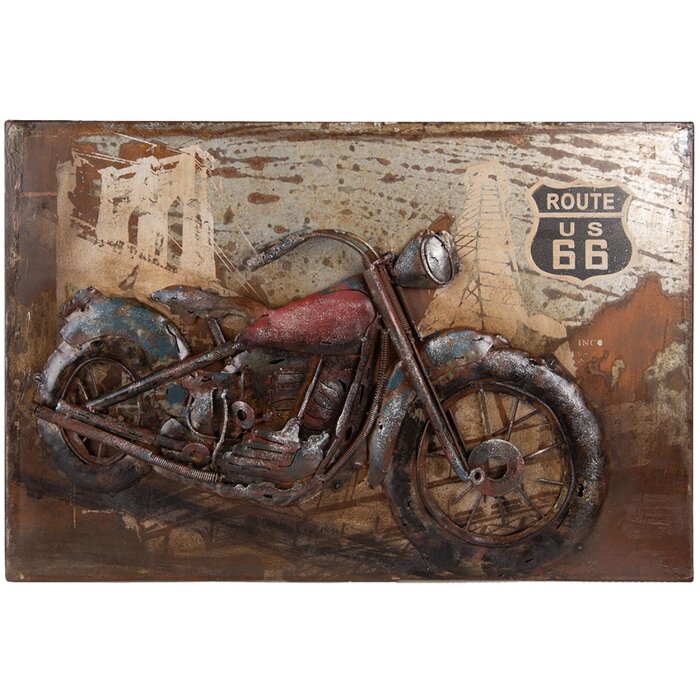 Clayre & Eef 5WA0189 Dekoracja ścienna Motorbike 60x4x40 cm Brązowy Prostokąt