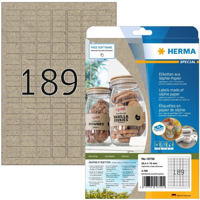 HERMA 10750 Etykiety papierowe Silphie A4 25,4x10 mm naturalny brązowy klej permanentny