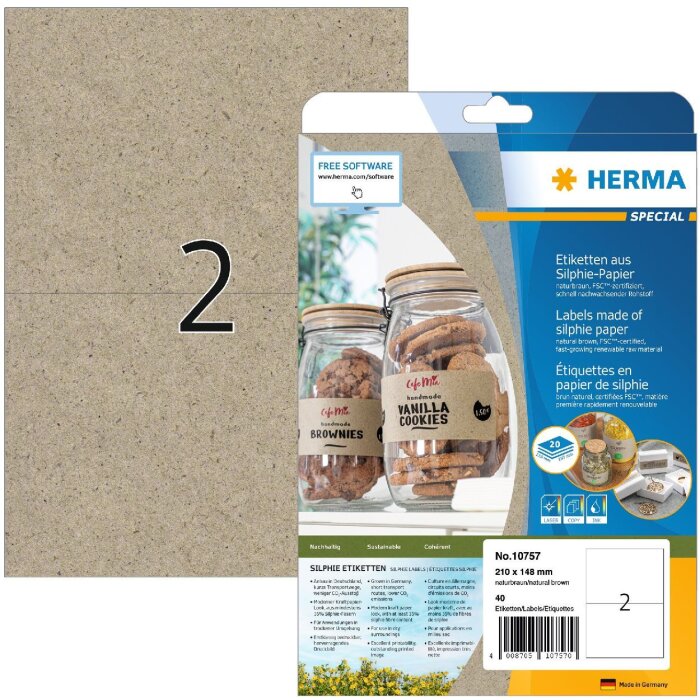 HERMA 10757 Etykiety Silphie papier A4 210x148mm naturalny brązowy trwałe 40 szt.