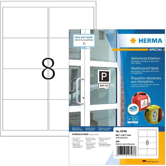 HERMA 10793 Etykiety odporne na warunki atmosferyczne A4 99,1x67,7 mm białe, mocny klej