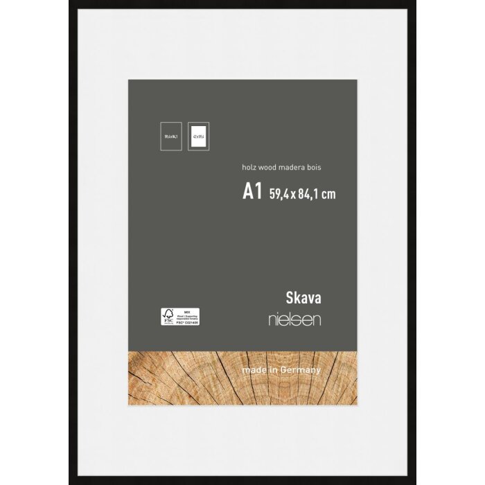 Nielsen Drewniana ramka na zdjęcia Skava czarna 59,4x84,1 cm z passepartout 42x59,4 cm