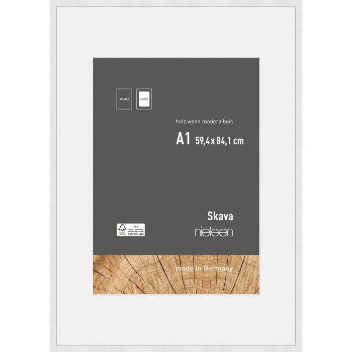 Nielsen Drewniana ramka na zdjęcia Skava biała 59,4x84,1 cm z passepartout 42x59,4 cm