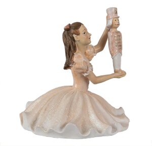 Clayre & Eef 6PR3944 Dekoracyjna balerina różowa biała 12x12x13 cm polyresin