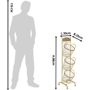 Clayre & Eef 5Y0643GO Żelazna półka z koszami 30x25x98 cm w kolorze złotym