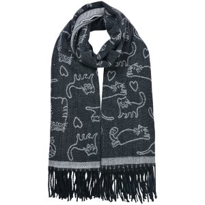 Juleeze JZSC0815G Cat Pattern Scarf 65x180 Grey Unisize