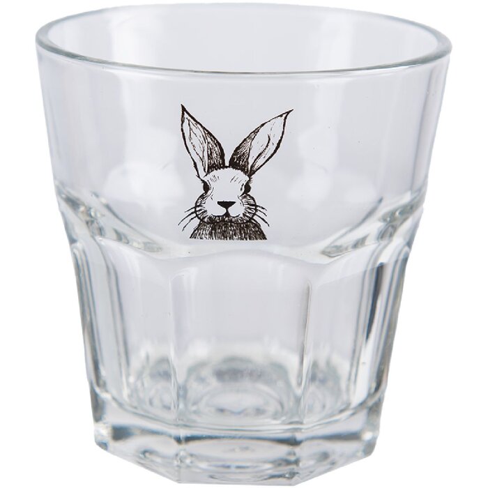 Clayre & Eef RAEGL0003 Szklanka do napojów Bunny 200ml przezroczysta Ø 8x8cm