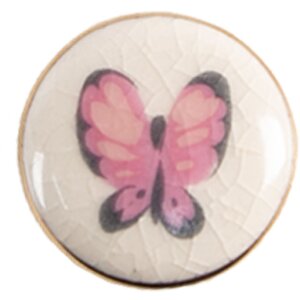 Clayre & Eef 65301 Gałka do drzwi Butterfly Pink White Ø 3x1/4 cm