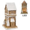 Clayre & Eef 6PR4193 Domek dekoracyjny z diodami LED brązowo-biały 8x8x15 cm