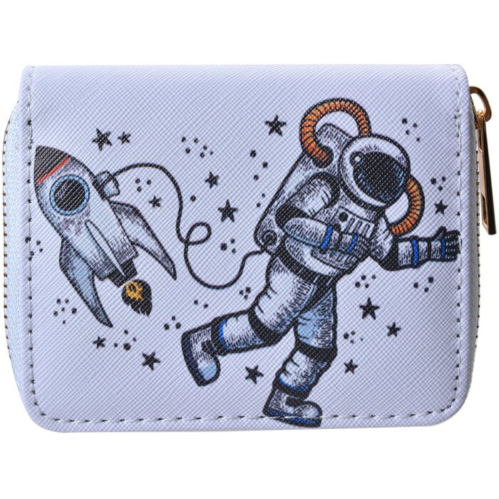 Juleeze JZWA0216 Portfel Biały Szary 11x9 cm Poliuretan Rakieta Astronautów