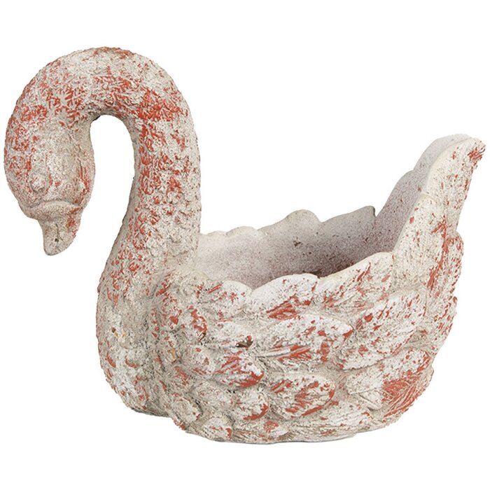 Clayre & Eef 6TE0549 Doniczka Swan Antique Look Grey Red 19x11x15 cm Stone