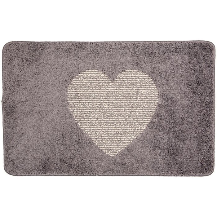 Clayre & Eef BM0008G Mata łazienkowa Heart Grey 78x48x1 cm