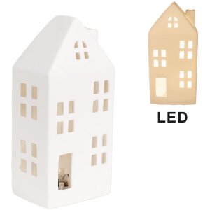 Clayre & Eef 6CE1792 Domek dekoracyjny LED Porcelana biała 7x6x15 cm