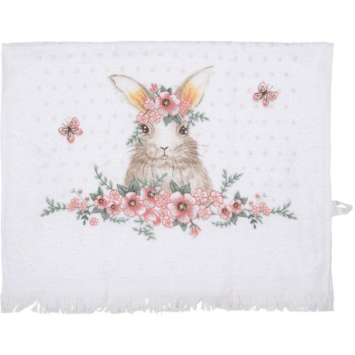 Clayre & Eef CTFEB-2 Ręcznik dla gości White Pink Flowers Bunny 40x66 cm 100% bawełna