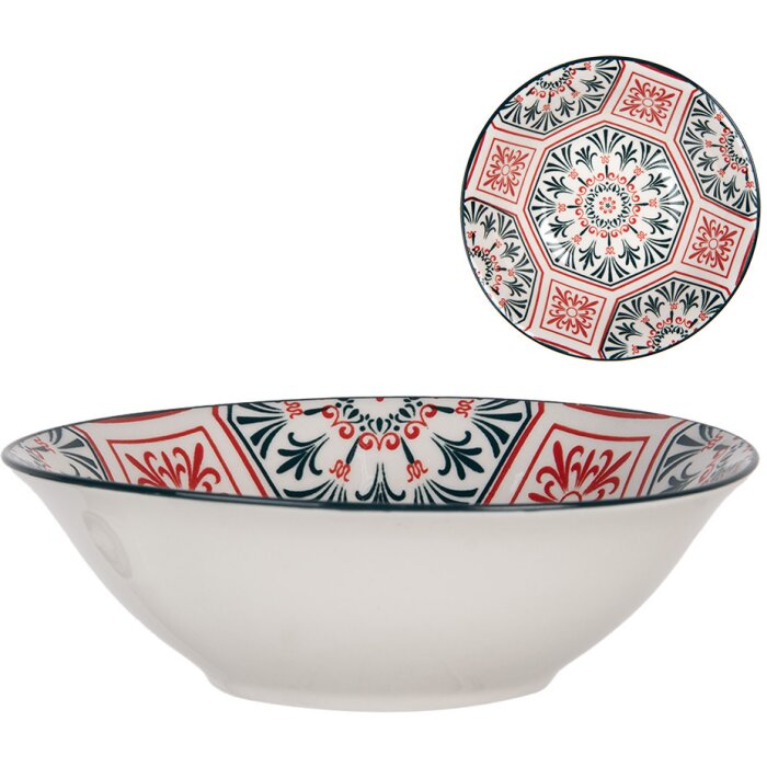 Clayre & Eef 6CEBO0164 Miska ceramiczna White Red Boho Ø 15x5 cm 350 ml