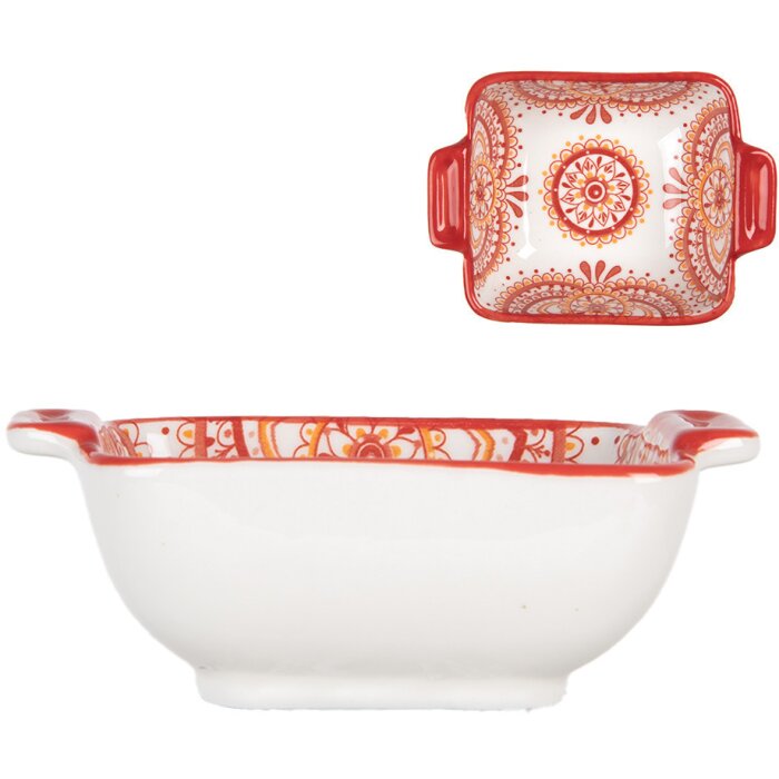 Clayre & Eef 6CEBO0186 Miska ceramiczna White Red 11x8x4 cm 75 ml