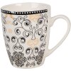 Clayre & Eef 6CEMU0165 Kubek Biały Czarny Wzór 300 ml Ceramiczny Bohemian