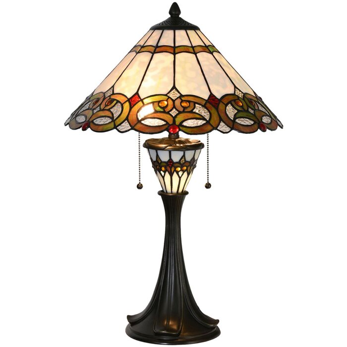 Clayre & Eef 5LL-5392 Lampa stołowa Tiffany Ø 40x61 cm E27-max 2x40W beżowy, czerwony