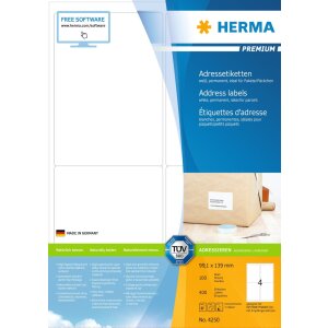 HERMA Etykiety adresowe Premium a4, biale 99,1x139 mm...