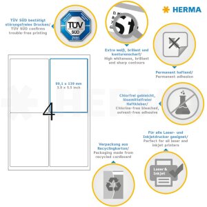 HERMA Etykiety adresowe Premium a4, biale 99,1x139 mm papier matowy 400 szt.